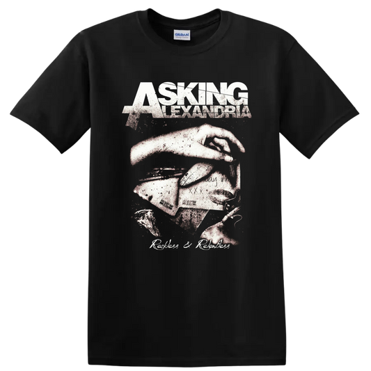 Asking Alexandria distressed rock metal band graphic print T - Black