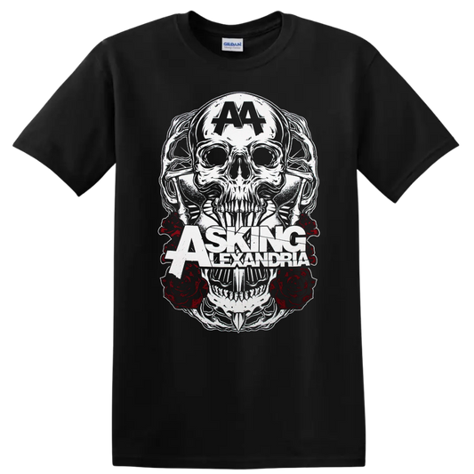 Asking Alexandria skull and red roses graphic print - Black