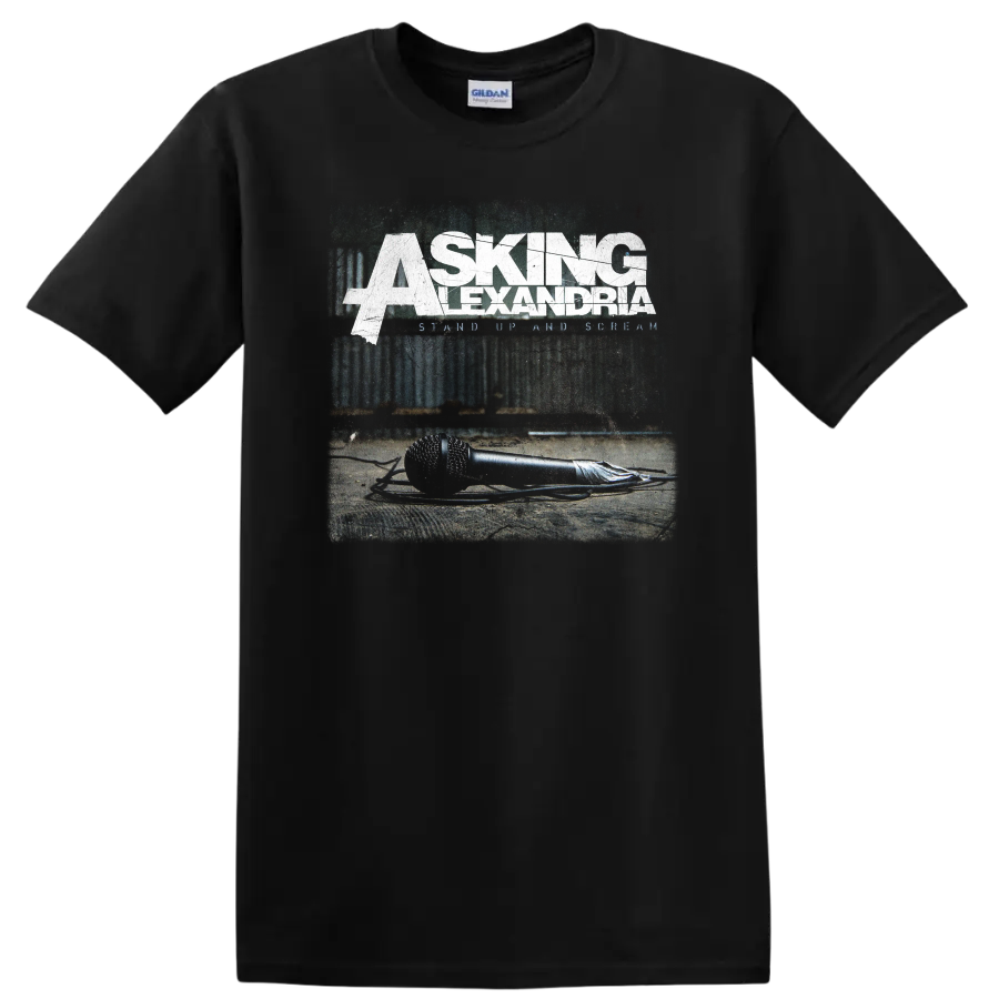 ASKING ALEXANDRIA distressed white band logo graphic print on a black T - Black