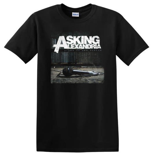 ASKING ALEXANDRIA distressed white band logo graphic print on a black T - Black