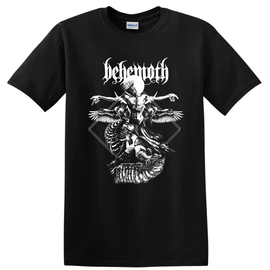 BEHEMOTH gothic metal graphic print with winged skeletal figure on T - Black