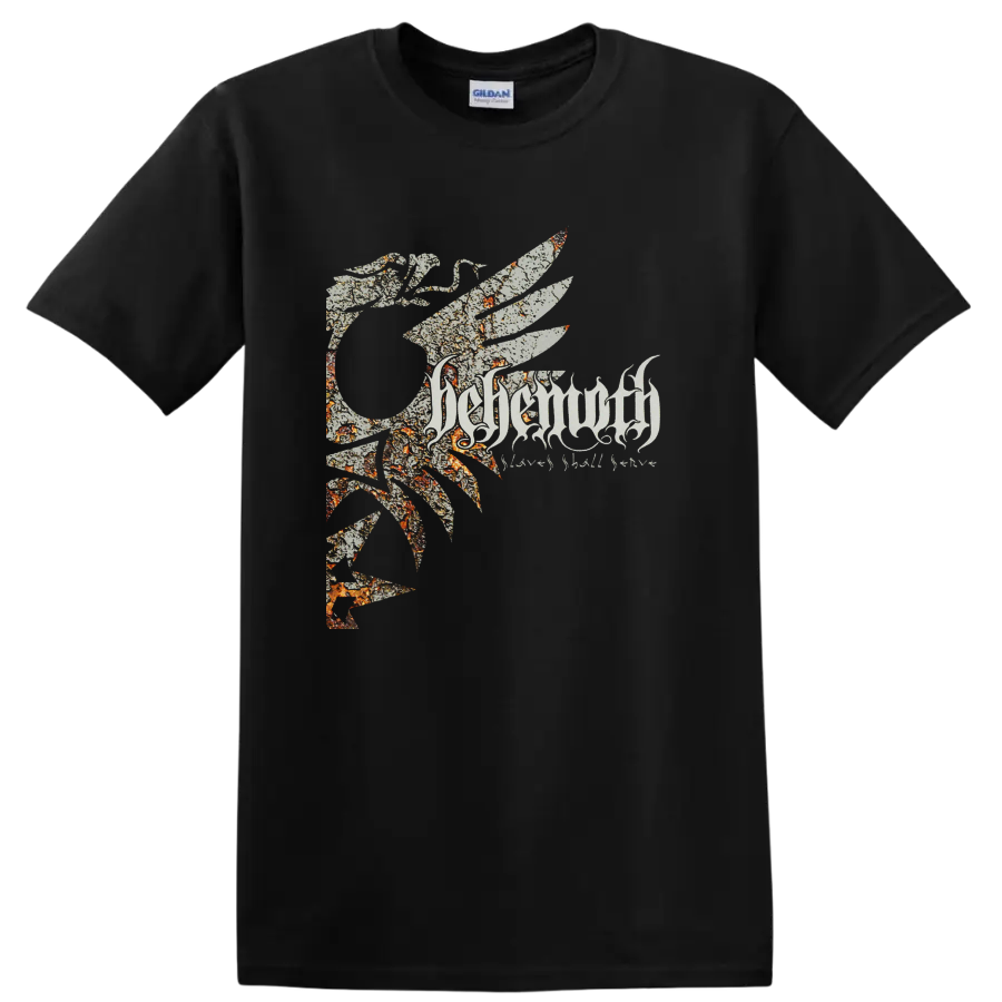 BEHEMOTH logo with distressed spiked emblem graphic print T - Black