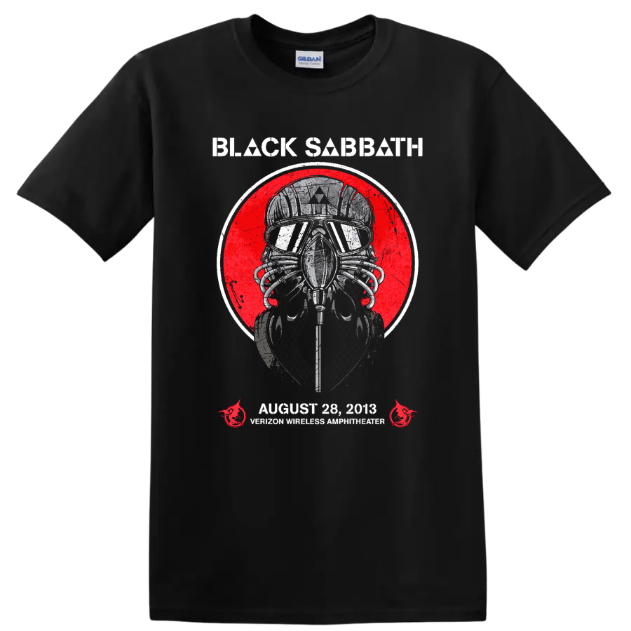 Black Sabbath inspired masked figure graphic print T Shirt with distressed red - Black