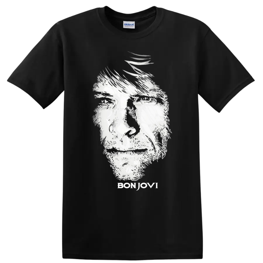 Monochrome Bon Jovi portrait graphic print T - Black