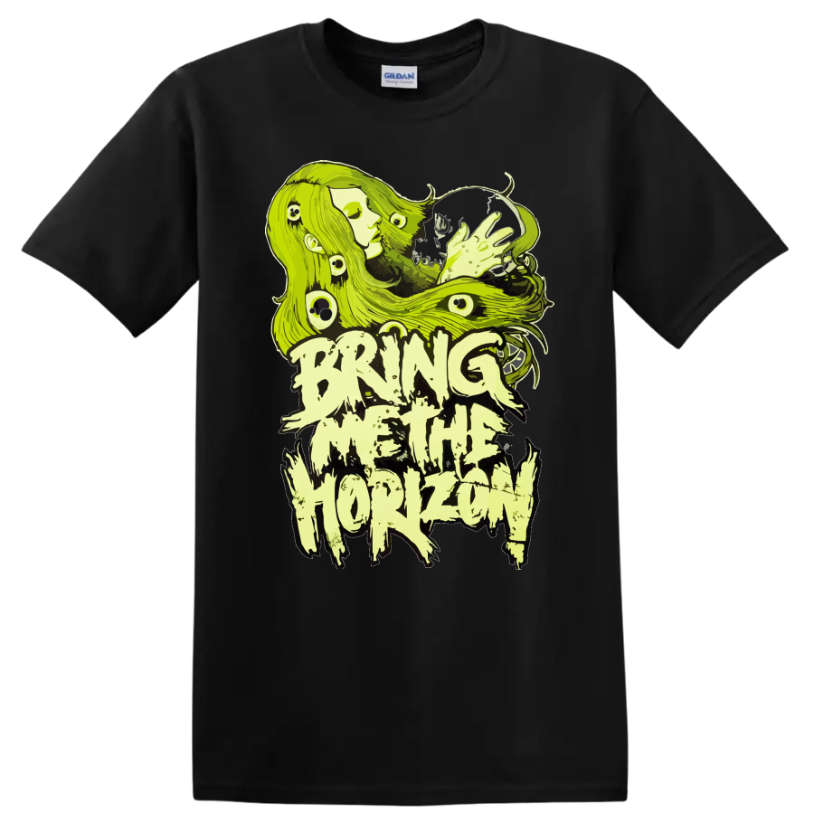 Neon green Bring Me The Horizon inspired horror-metal graphic T - Black