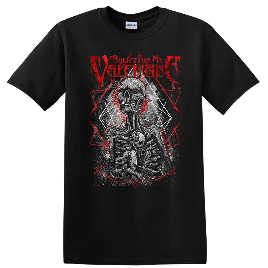 Bullet for My Valentine skull graphic with red distressed text on a - Black