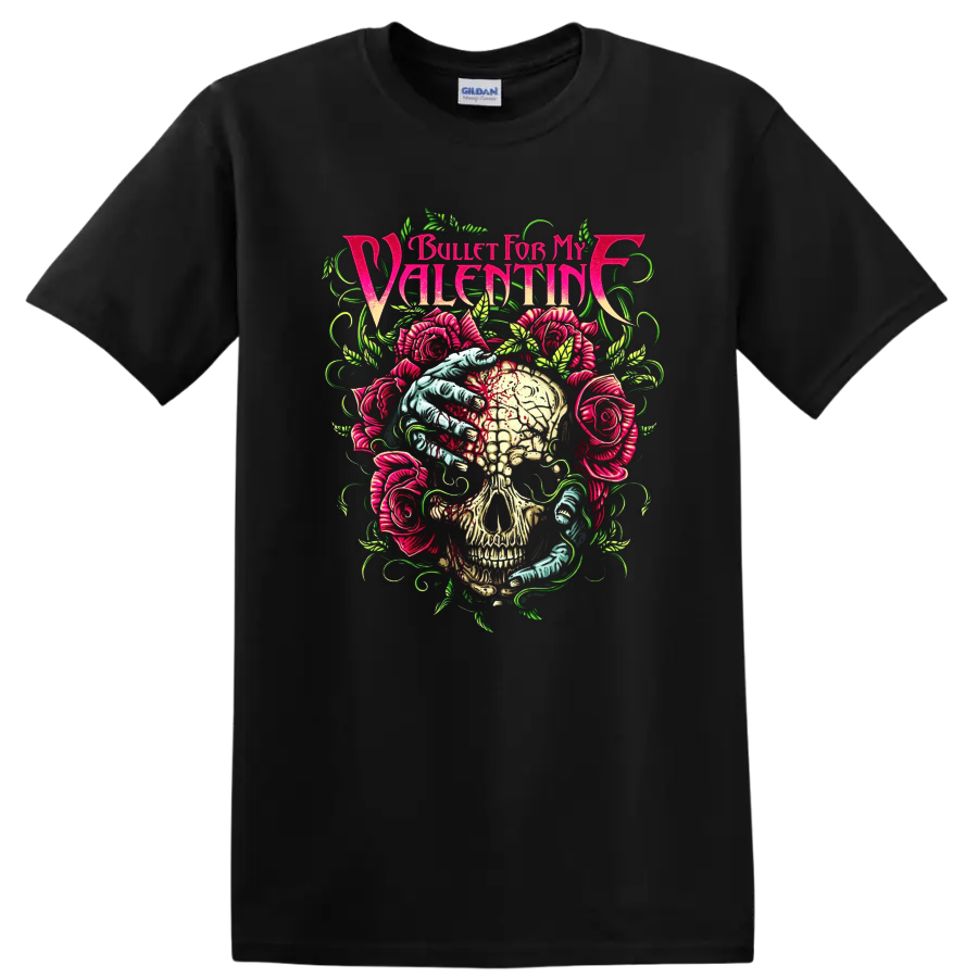 Bullet For My Valentine skull and roses rock metal graphic print - Black