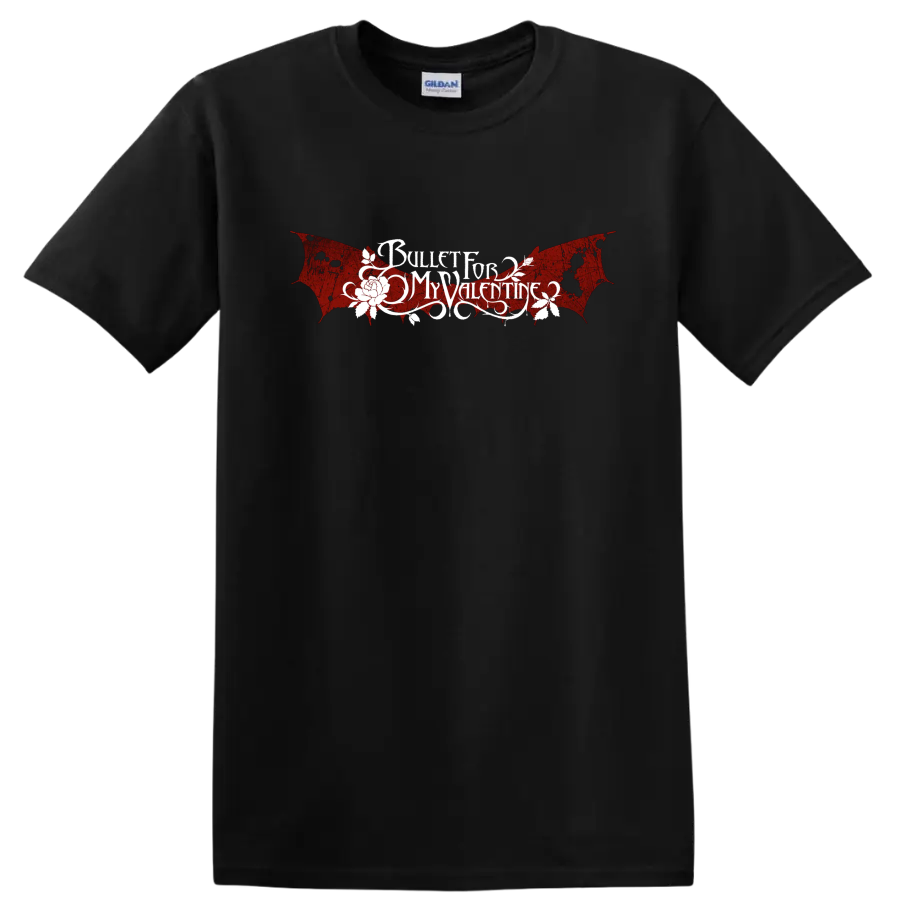 Bullet For My Valentine gothic band logo with red wings and white text graphic print - Black