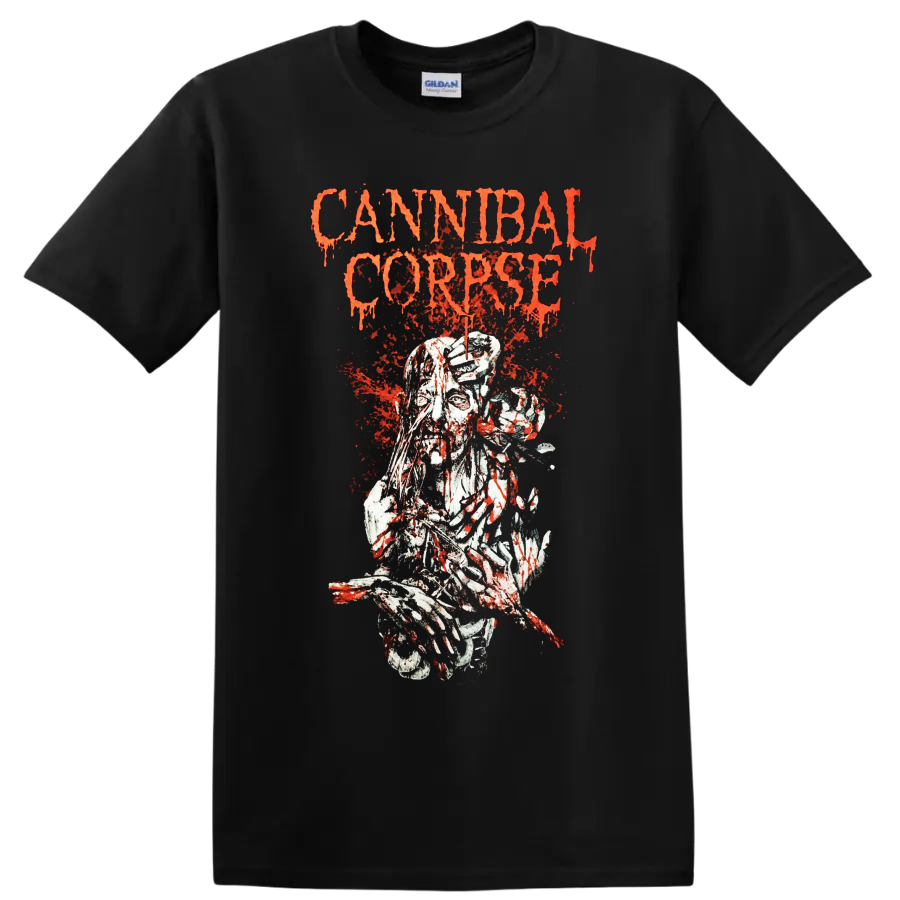 Cannibal Corpse dripping orange text and bloody horror graphic print T - Black