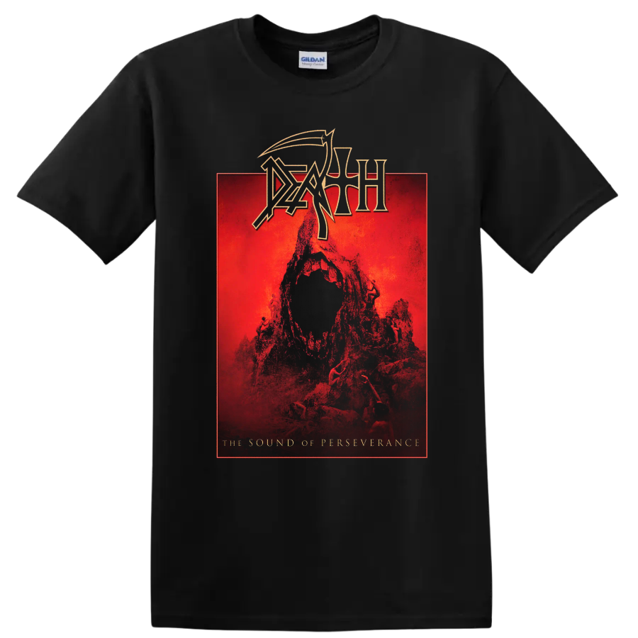 Death logo over red death metal album-style graphic print - Black