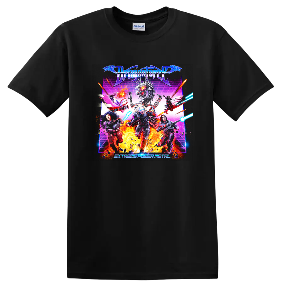 Dragonforce metal graphic print with dragon, flames, and band artwork T - Black