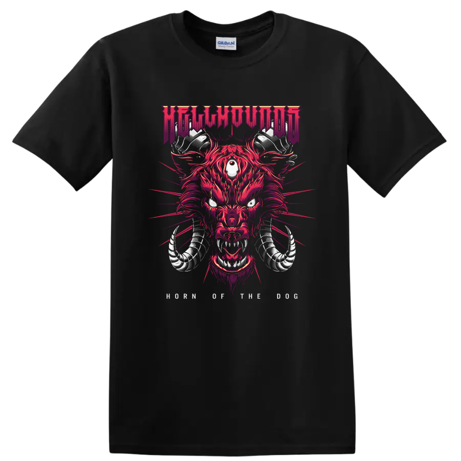 HELLHOUND hellhound beast graphic T shirt with fiery red and purple metal - Black