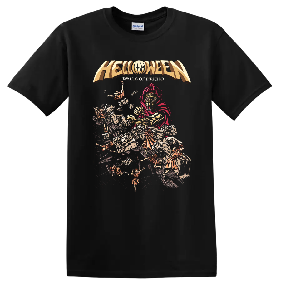 Helloween Walls of Jericho heavy metal graphic print T - Black