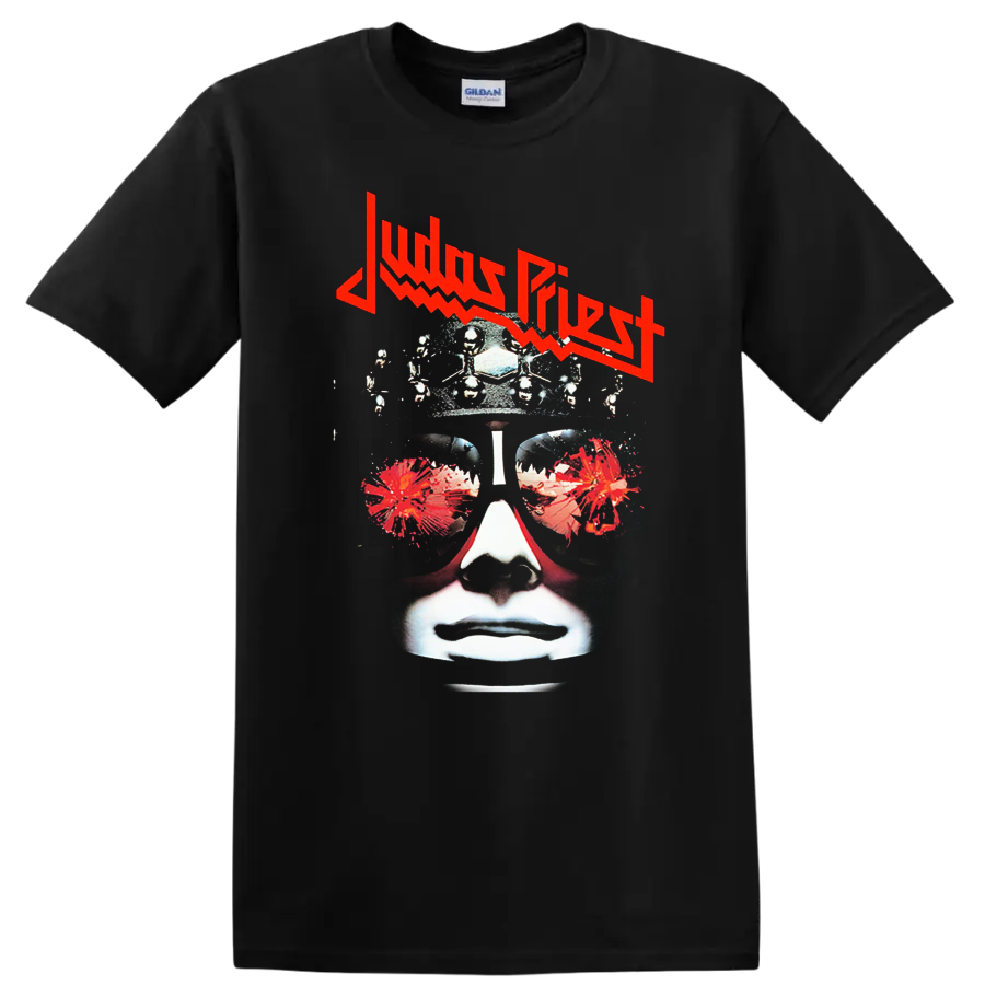 Judas Priest inspired heavy metal face graphic print T - Black