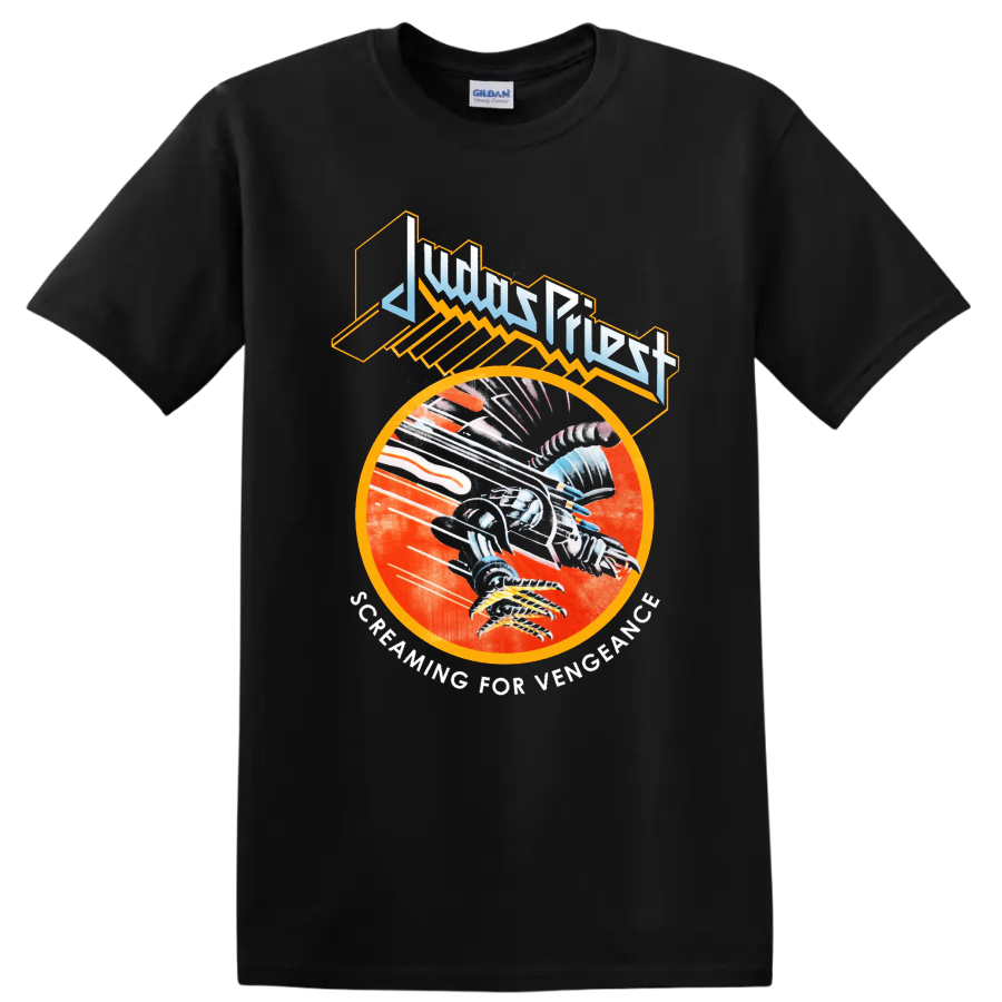 Judas Priest Screaming for Vengeance graphic with bold metal artwork T - Black