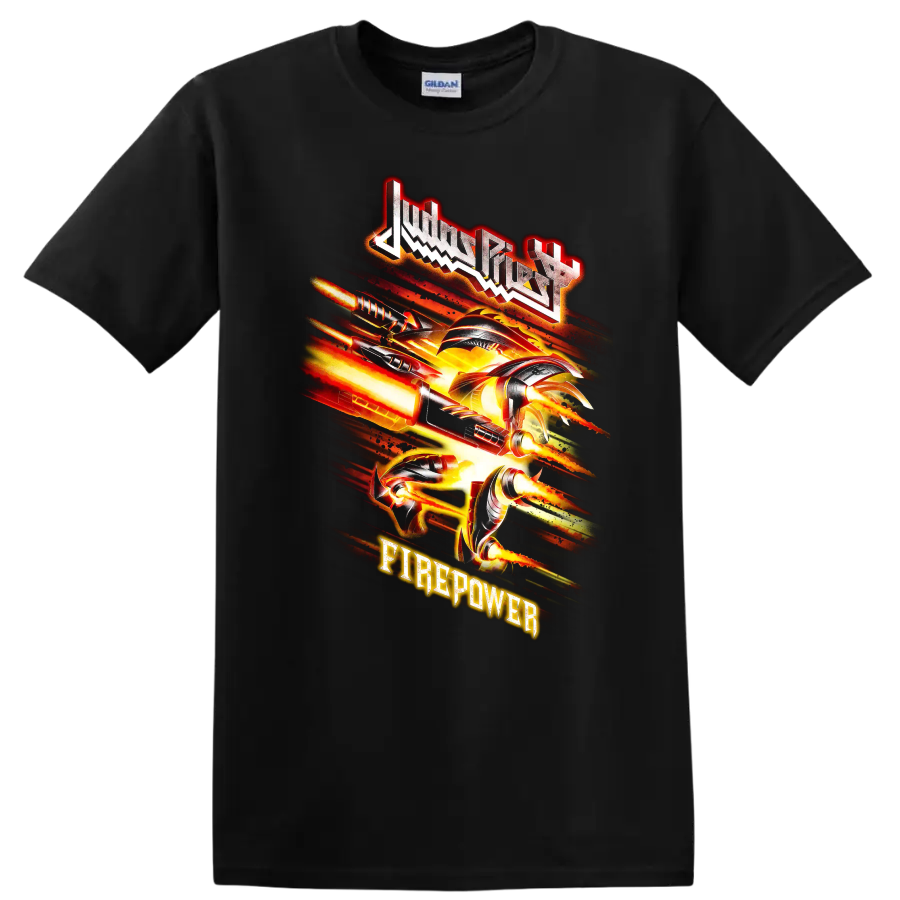 Judas Priest Firepower fiery rock metal graphic print T - Black