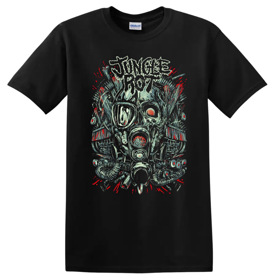 JUNGLE ROT skull gas mask rock metal graphic print - Black