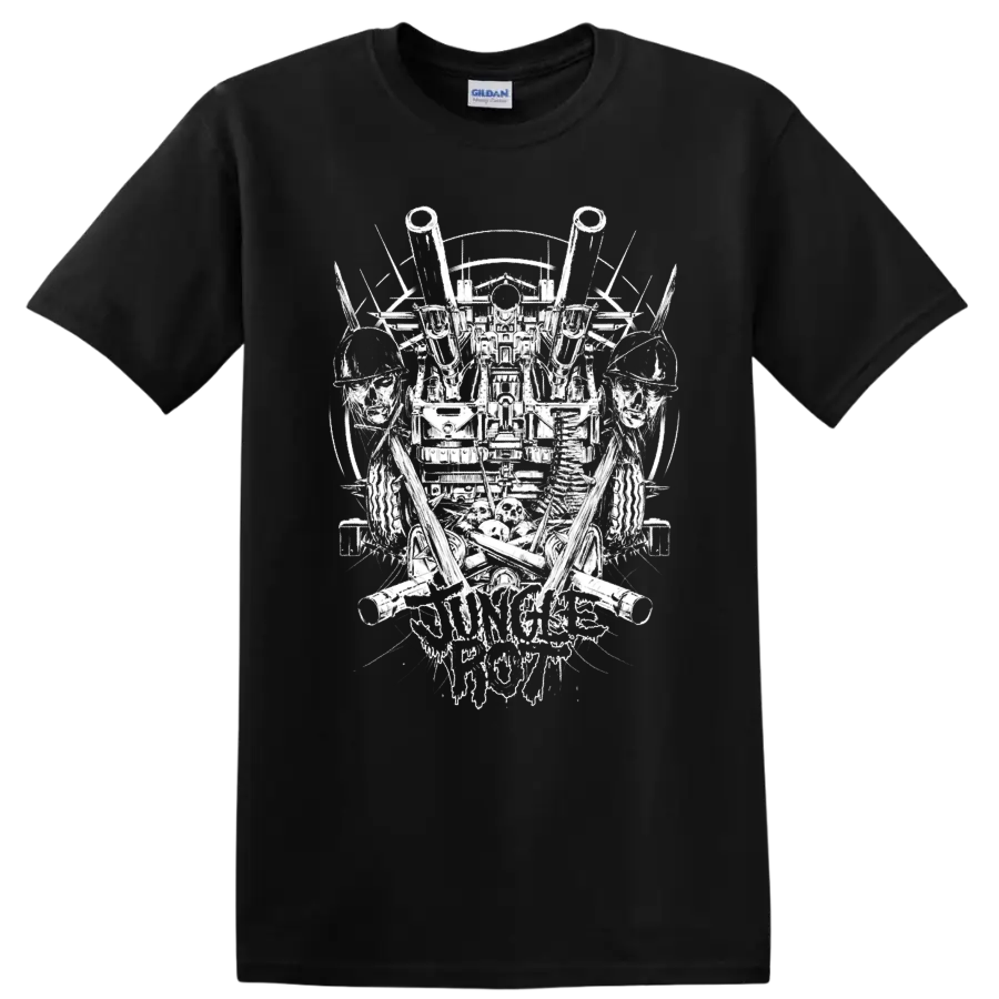 Jungle Rot death metal graphic print with skulls, soldiers, and - Black