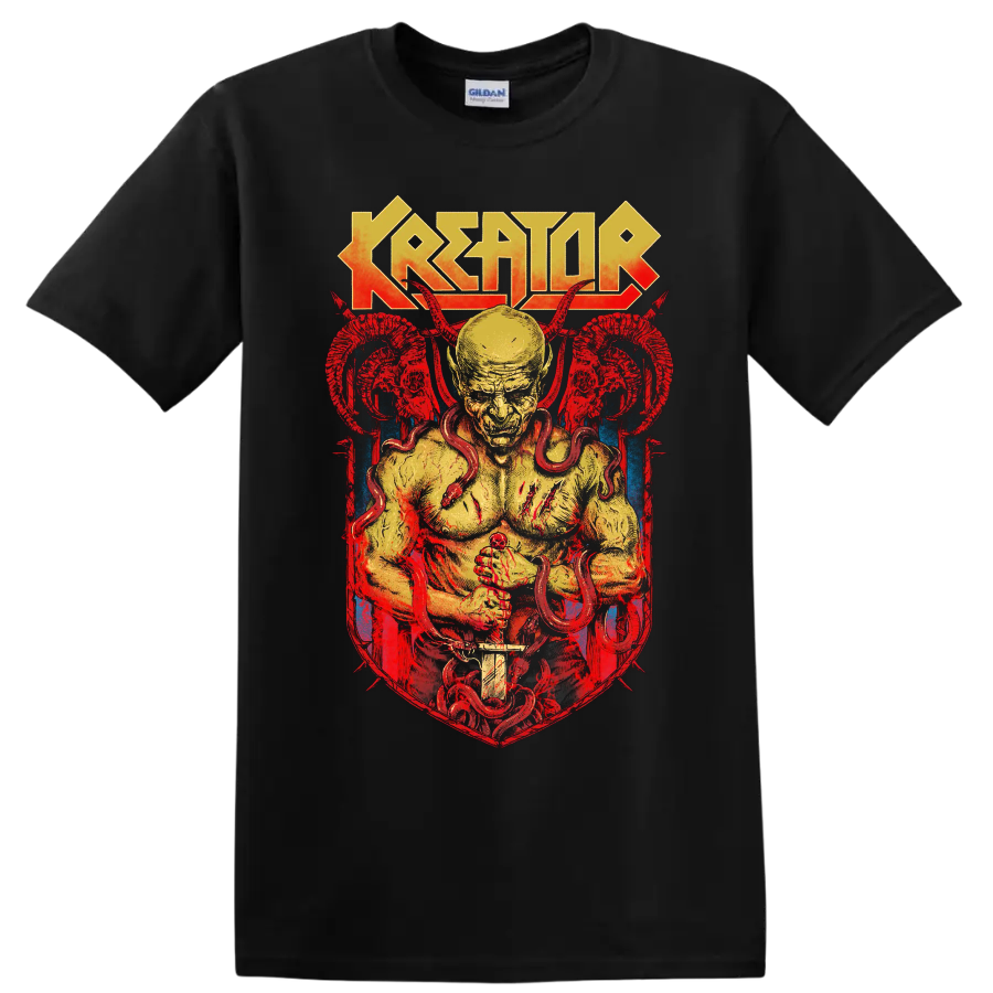 Kreator thrash metal demon graphic print T-shirt with horned figure and - Black