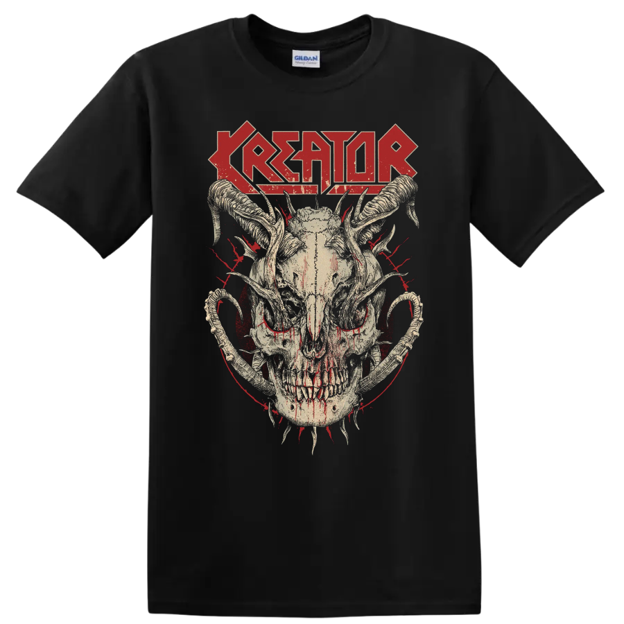 KREATOR wordmark with distressed skull and horns graphic print - Black
