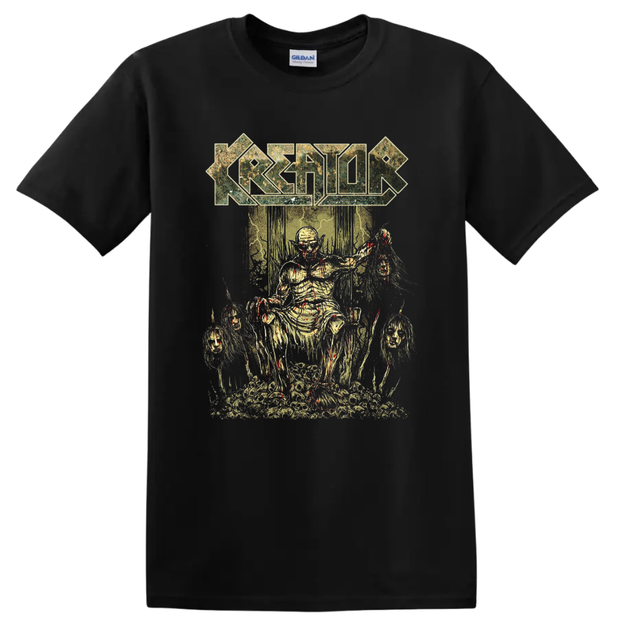 Kreator logo over horror metal throne scene graphic on T - Black