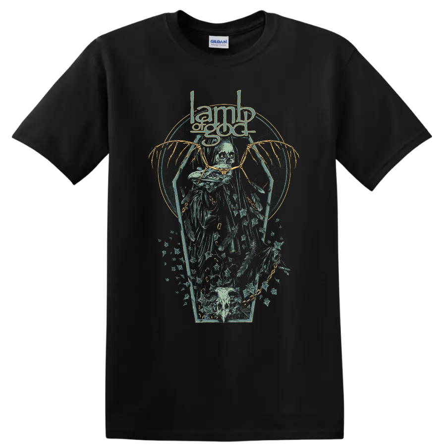 Lamb of God gothic skull and winged metal graphic T - Black