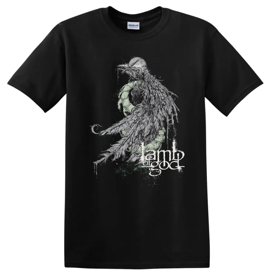 Dark raven metal graphic with Lamb of God text on black - Black