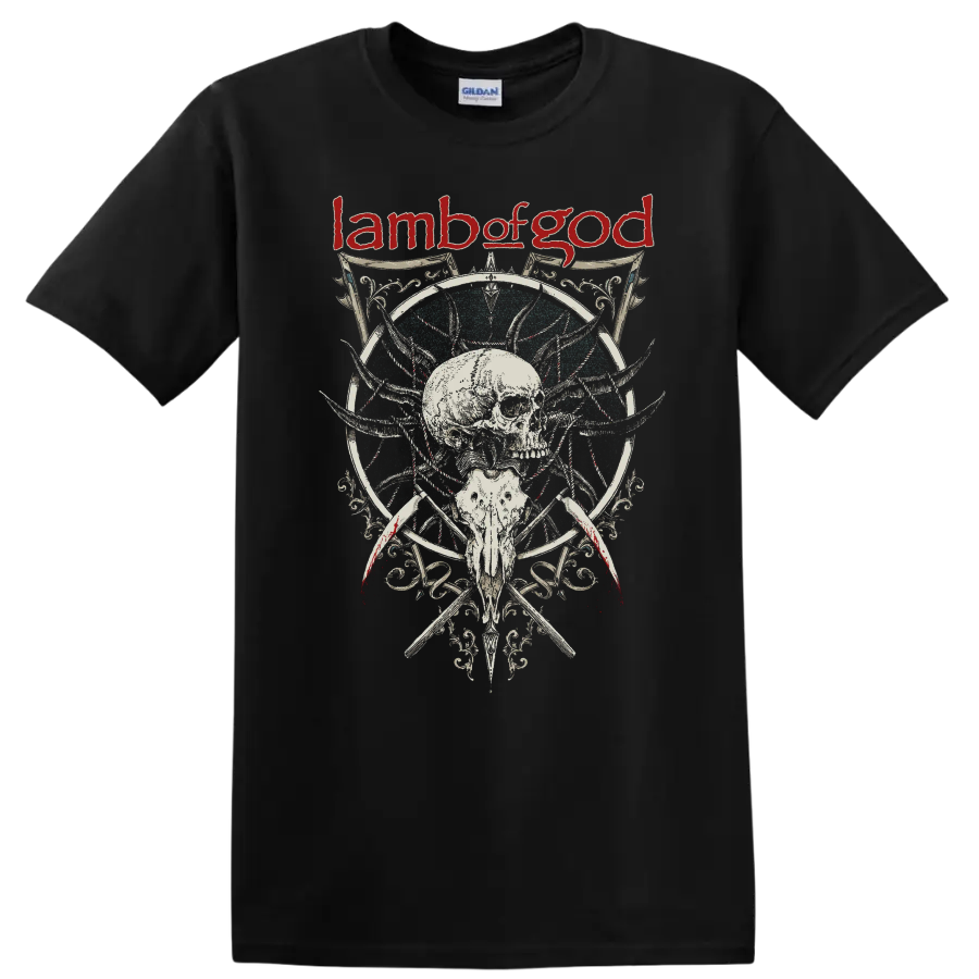 Lamb of God skull and ornate gothic metal graphic print T - Black