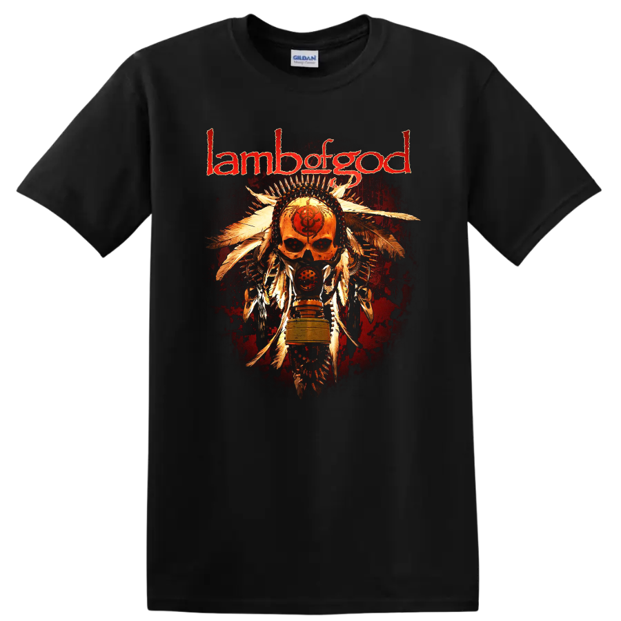 Lamb of God skull and feathers rock metal graphic print - Black