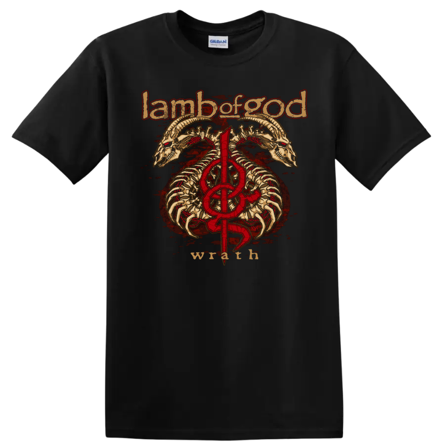 Lamb of God skull and bones graphic print T Shirt with red - Black
