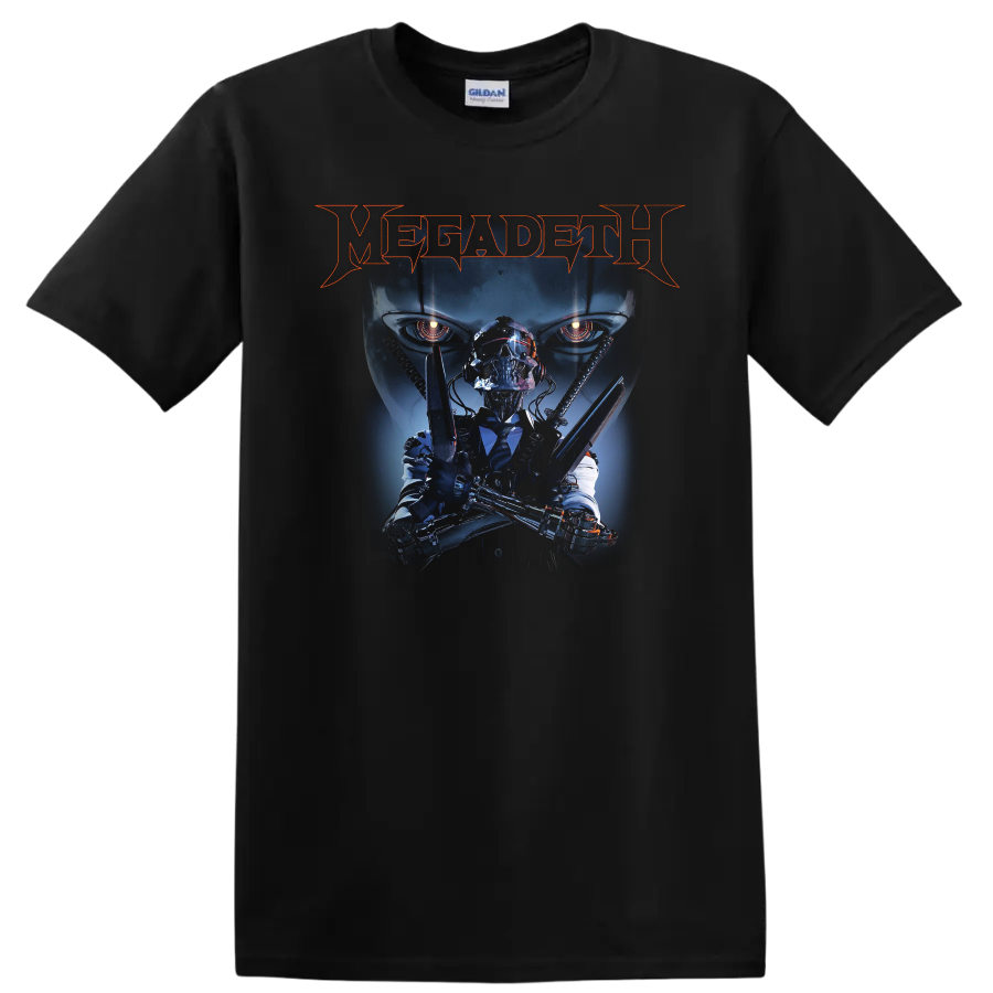 Megadeth graphic print T shirt with skull cyborg figure and glowing - Black