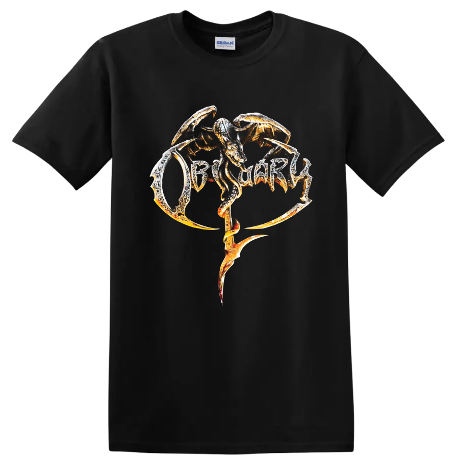 OBITUARY snake logo in fiery death metal graphic print on a - Black
