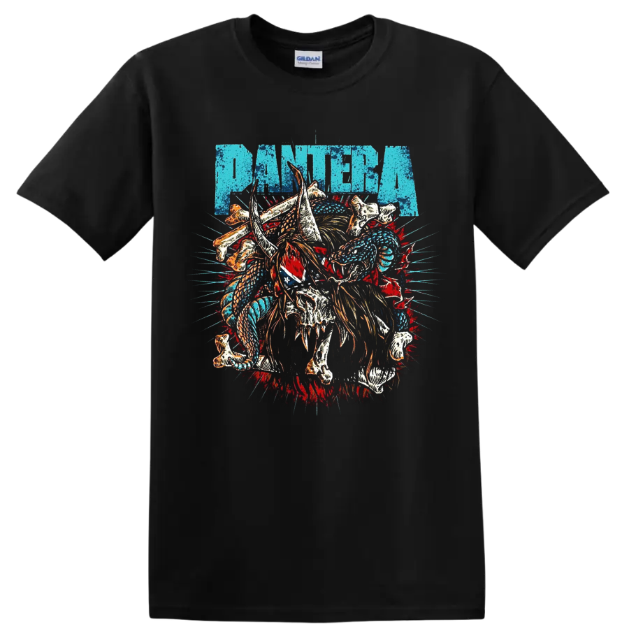 Pantera distressed metal band graphic print T - Black