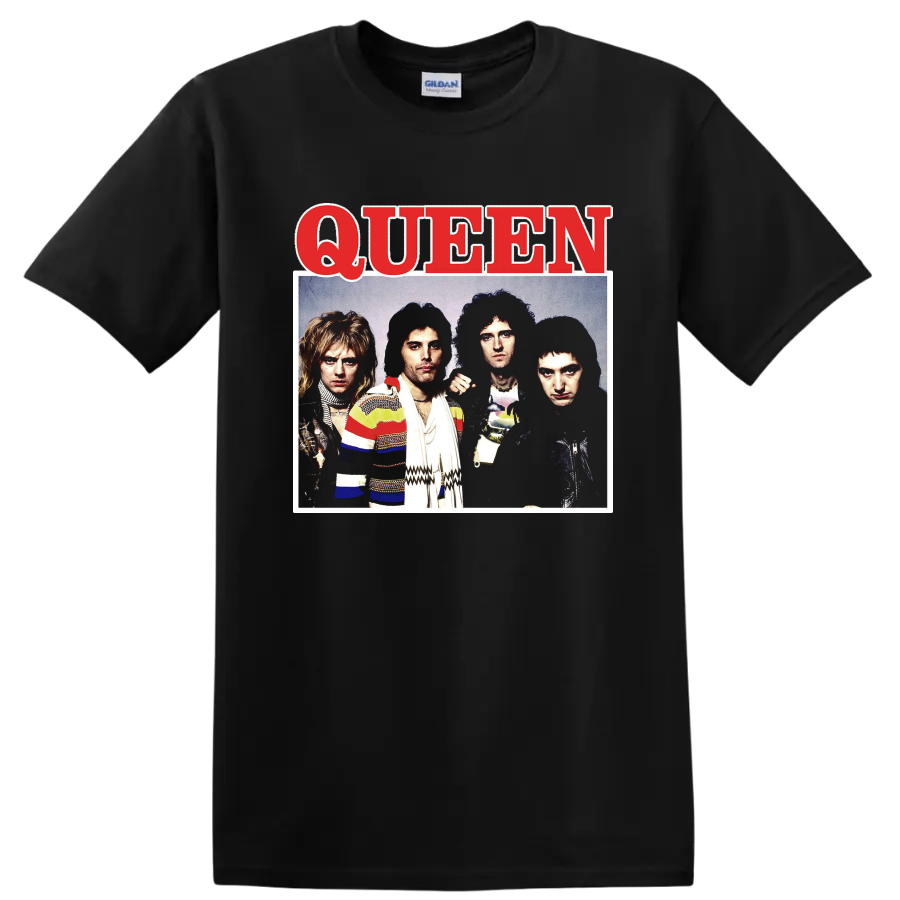Queen band portrait graphic print T shirt with bold red - Black