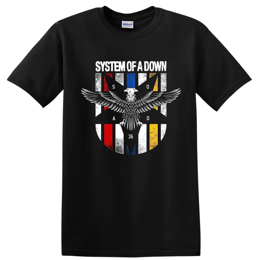 Distressed System of a Down eagle graphic print T - Black