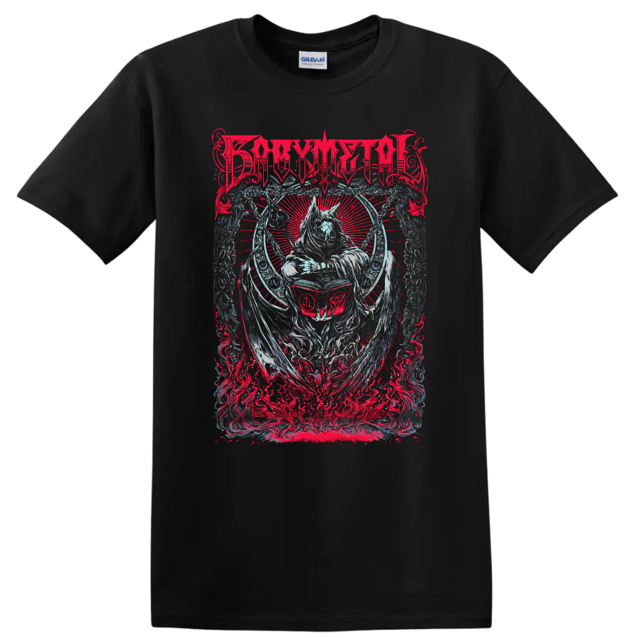 BABYMETAL wolf warrior in gothic red flame artwork with radiant rays on a Black T Shirt