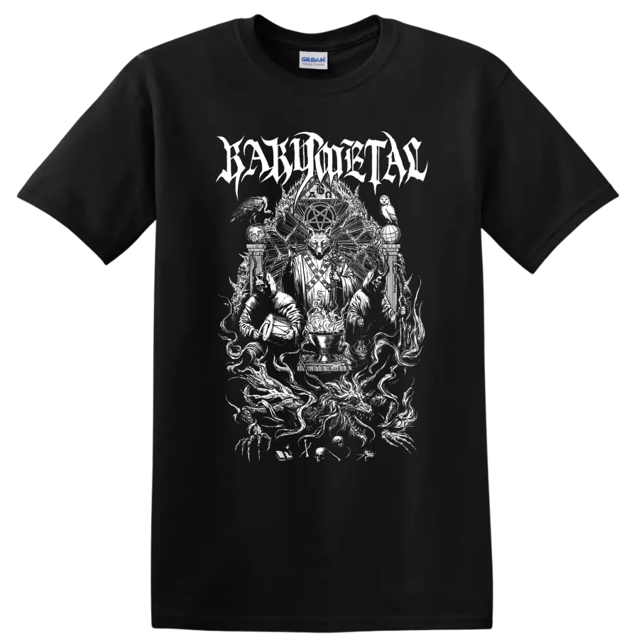 BABYMETAL wolf ritual illustration with pentagram, flames, birds, and gothic linework on a Black T Shirt