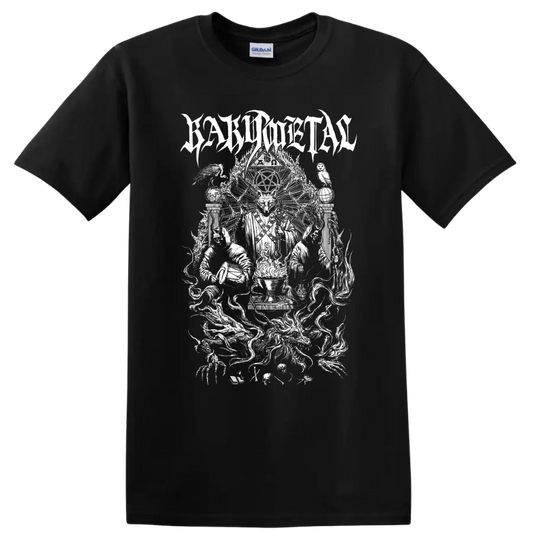 BABYMETAL wolf ritual illustration with pentagram, flames, birds, and gothic linework on a Black T Shirt