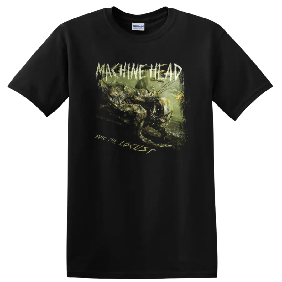 Machine Head Unto the Locust distressed green creature metal artwork on a Black T Shirt