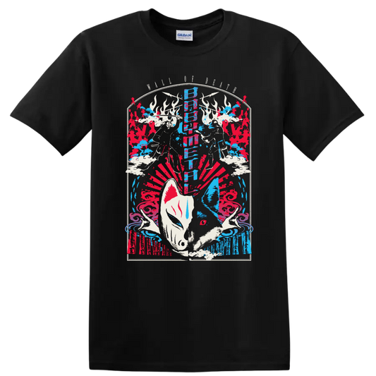 BABYMETAL LEGEND 2015 fox festival collage with kitsune masks and red blue artwork on a Black T Shirt