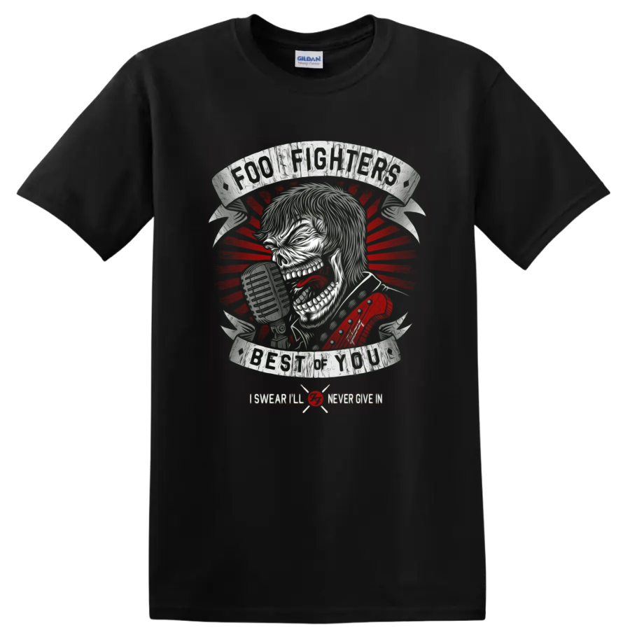 Foo Fighters Taylor Hawkins skull singer with microphone and Best of You text on a Black T Shirt