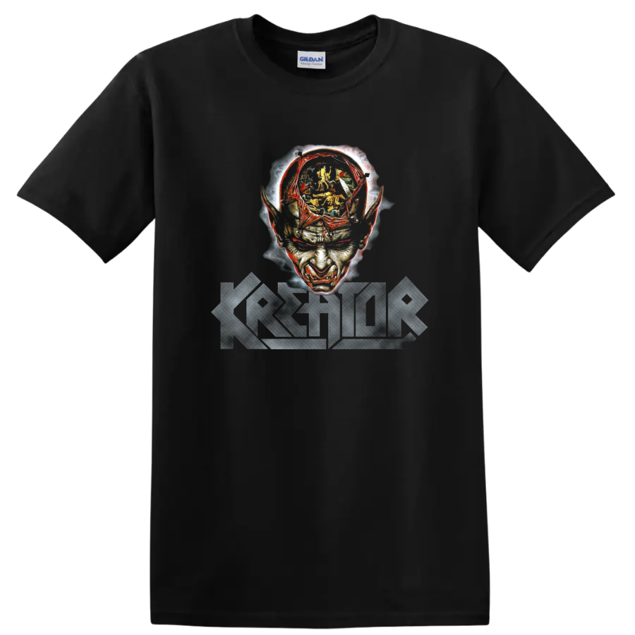 Kreator Phantom Antichrist distressed skull face with jagged band logo on a Black T Shirt