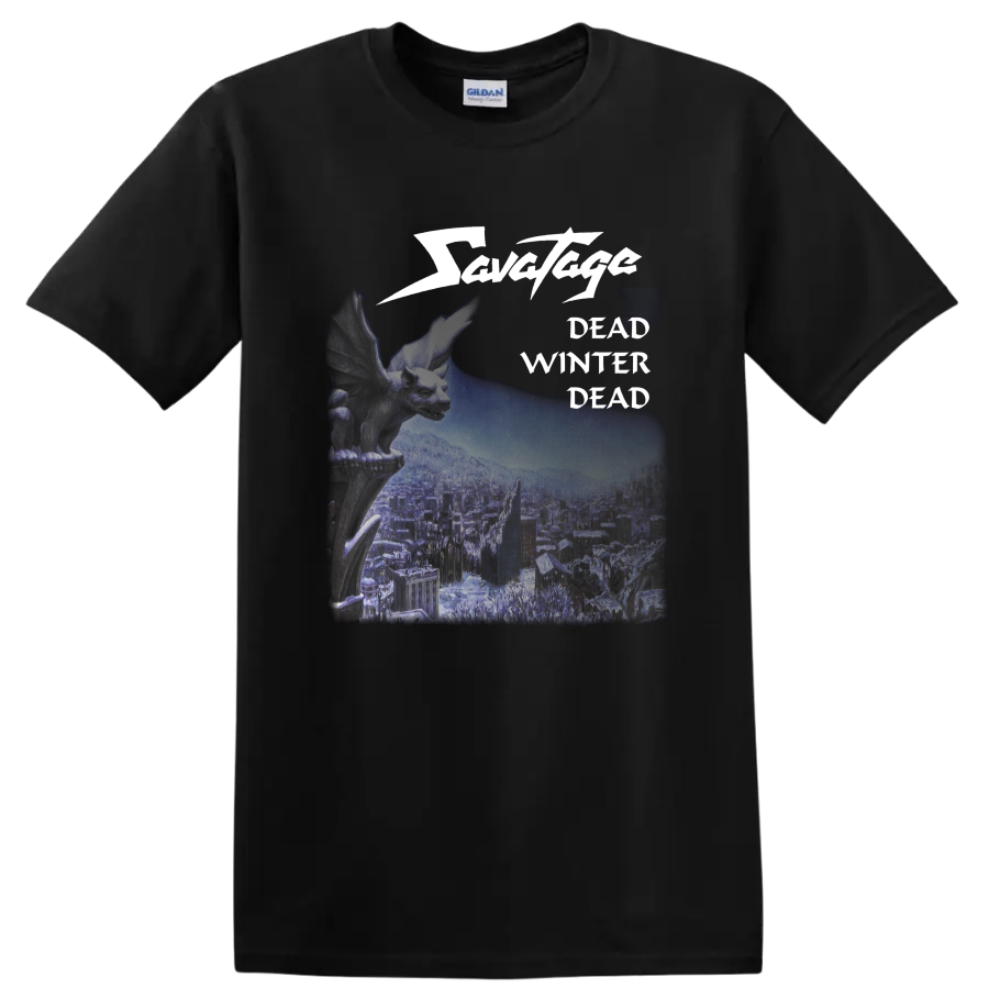 Savatage Dead Winter Dead winged creature and wintry city metal graphic on a Black T Shirt