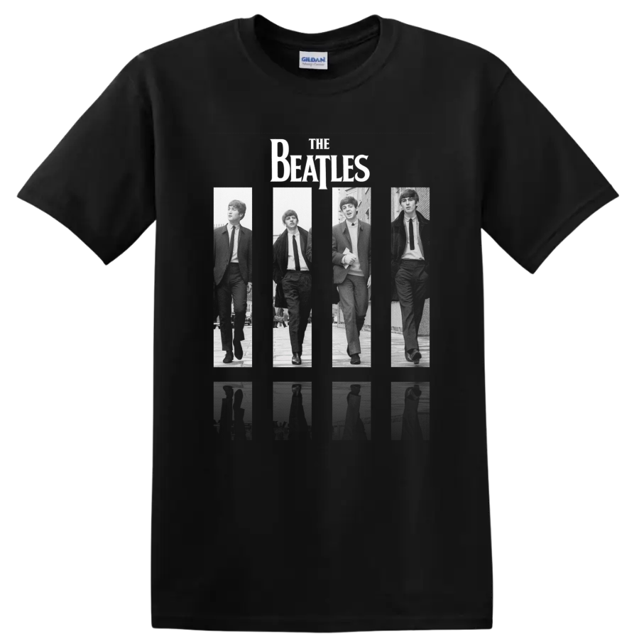 The Beatles retro rock band logo-inspired graphic on a Black T Shirt