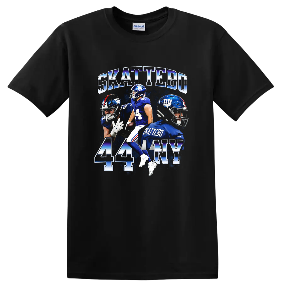 Cam Skattebo New York Giants 44 football player collage with SKATTEBO lettering on a Black T Shirt