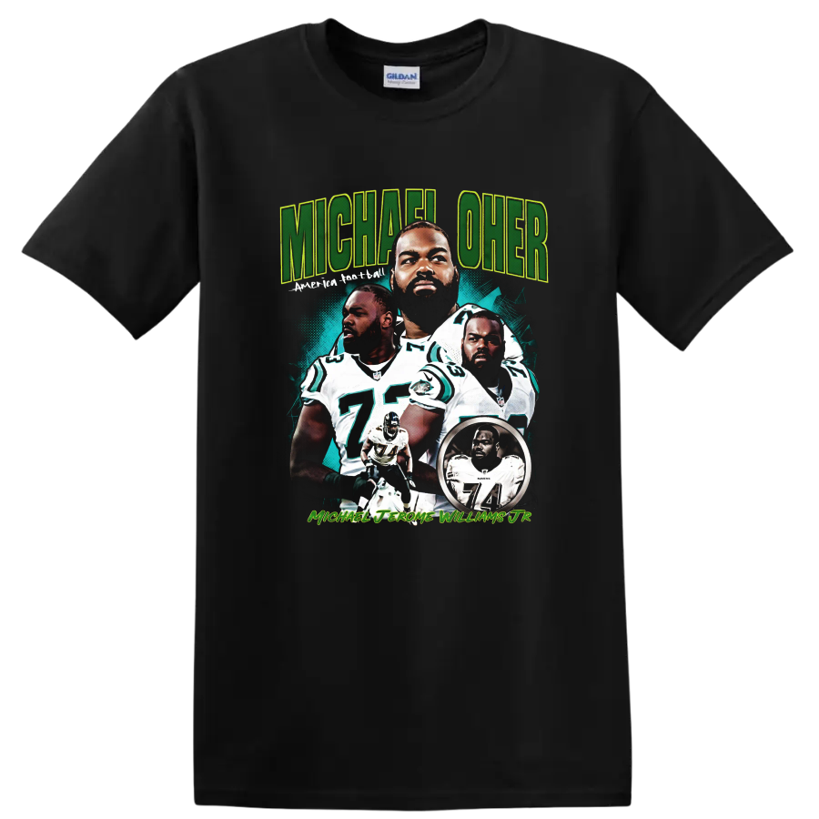 Reggie White Philadelphia Eagles football legend illustrated collage graphic on a Black T Shirt