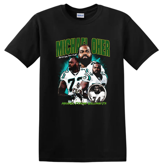 Reggie White Philadelphia Eagles football legend illustrated collage graphic on a Black T Shirt