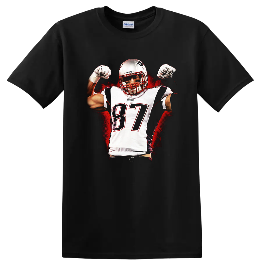 Travis Kelce number 87 football player flexing in bold red and black graphic art on a Black T Shirt