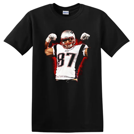 Travis Kelce number 87 football player flexing in bold red and black graphic art on a Black T Shirt