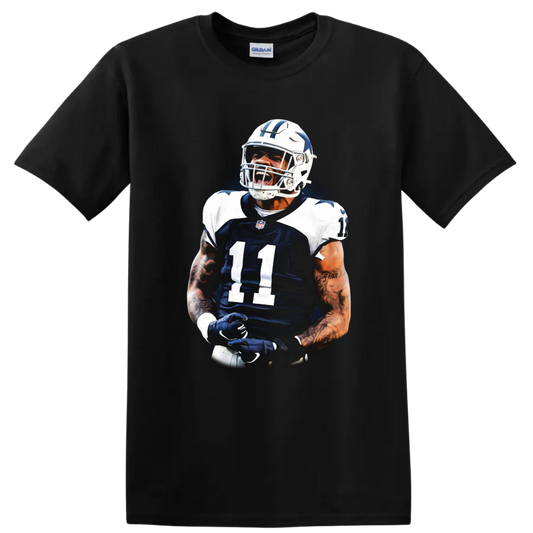 Micah Parsons Dallas Cowboys number 11 football action portrait graphic on a Black T Shirt